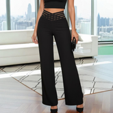 High-Waist Wide-Leg Mesh Insert Pants