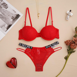 Sultry Red Lace Push-Up Bra and G-String Set