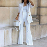 Elegant Double-Breasted Blazer and Flare Trousers Suit Set