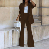 Elegant Double-Breasted Blazer and Flare Trousers Suit Set
