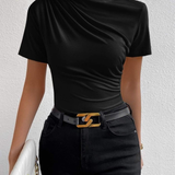 Chic Asymmetrical Draped Short-Sleeve Top