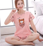 Cartoon Print Short Sleeve & Shorts Pajama Set - NO SKU