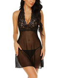 New Women's Euro-American Sexy Sheer Halter Mesh Erotic Nightwear