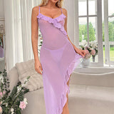 New Style Multi-Color Sexy Mesh Perspective Pajamas Erotic Cami Nightdress Women's Loungewear
