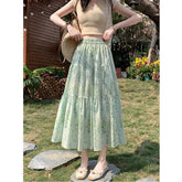 Women's Casual Floral Print Tiered Maxi Skirt, Lightweight Flowy Elastic Waist Summer Skirt