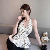 Summer New Arrival Women's Top Niche Polka Dot Print Halter Camisole Waist Slim Puff Bud Design Sweet Girl Style