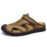 Cover Toe Summer Beach Casual Shoes Lightweight Durable Outdoor Leather Flat Sandals for Men