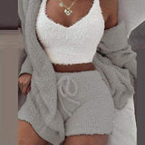 Women Clothes Fuzzy Suit 3 Piece Sleepwear Set Winter Cozy Loungewear Sets Furry Pajamas for Women Set