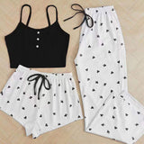 Slim-Fit Elastic Waist Knitted Minimalist Sleeveless Camisole Pajama Set Cute Girly Loungewear Comfortable Sexy Home Wear Casual
