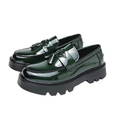 Luxury Men's PU Leather Dress Loafers Slip-On Office and Driving Shoes Height Increasing Thick Sole Chunky Tassel Loafers
