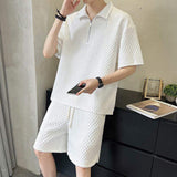 Sports Men's Suit Summer Light Luxury Men's Fashion Brand Loose Short-sleeved Polo Shirt Half Zipper Top and Shorts Set
