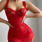 New European and American Style Erotic Lingerie Set for Women - Sheer Mesh Embroidered Bodycon Mini Skirt Loungewear