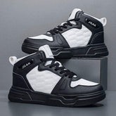 Men's Leather High-Top Sneakers with Shock-Absorbing Sole All-Day Comfort Design for Urban Outdoor Activities