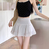 Women Lace Ruffle Tiered Mini Skirt White Textured Cake Skirt High Waist Sweet Girls Casual Summer Lace Short Skirts