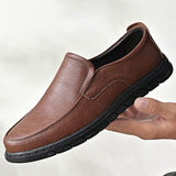 Round Toe Cowhide Material Slip on Durable Fashion Walking Casual Loafers Comfortable Genuine Leather Shoes for Men