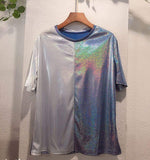 New Summer Retro Style Stylish Bright Silk Woman Tops Shiny Loose Short Sleeve T-shirt Sexy Club Aesthetic Harajuku Women Tshirt