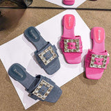 Sparkling Rhinestone Buckle Sandals for Women & Girls - Summery Candy Colors, Casual Outdoor Flats