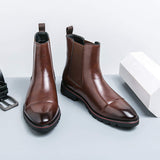 Good Quality Chelsea Boots Pointed Toe Durable Men Dress Shoes Black Brown Classic PU Leather Boots for Men