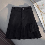 Women High Waist Lace Hem Mini Skirt Solid Color Textured a Line Short Skirt Casual Sweet Girls Mini Skirts With Lace Trim