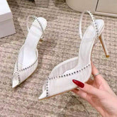 Women's Lace Rhinestone Slingback Heels Pointed Toe Stiletto Sandals for Wedding Party Evening