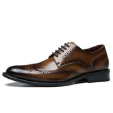 Men Premium Calfskin Brogue Dress Shoes Genuine Leather Wingtip Oxfords Executive Business Formal Footwear