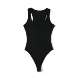 Crewneck Women's Bodysuit Slim-fit One-piece Vest Solid Crotch Top