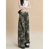 American Camouflage Cargo Pants for Women Summer High - Waisted Turn - Up Straight - Leg Loose Slimming Floor - Length Pants - Zeprah