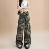 American Camouflage Cargo Pants for Women Summer High - Waisted Turn - Up Straight - Leg Loose Slimming Floor - Length Pants - Zeprah