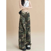 American Camouflage Cargo Pants for Women Summer High - Waisted Turn - Up Straight - Leg Loose Slimming Floor - Length Pants - Zeprah