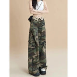 American Camouflage Cargo Pants for Women Summer High - Waisted Turn - Up Straight - Leg Loose Slimming Floor - Length Pants - Zeprah