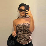 American Fashion Women's New Leopard Print Hot Girl Style Halter Top Off - shoulder Slim - fit Tank Top - Zeprah
