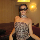 American Fashion Women's New Leopard Print Hot Girl Style Halter Top Off - shoulder Slim - fit Tank Top - Zeprah