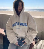 American Letter Printing Thin Hooded Sweatshirt Women's Spring and Autumn Clothes New Loose All - match Women's Top - Zeprah