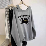 American Retro Gray Slant Shoulder Women's Sweatshirt Spring and Autumn 2025 New Design Sense Oversize Loose Top - Zeprah