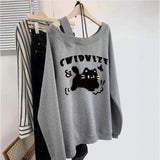 American Retro Gray Slant Shoulder Women's Sweatshirt Spring and Autumn 2025 New Design Sense Oversize Loose Top - Zeprah