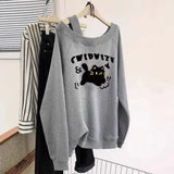 American Retro Gray Slant Shoulder Women's Sweatshirt Spring and Autumn 2025 New Design Sense Oversize Loose Top - Zeprah