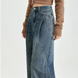 American Retro Narrow Sickle Jeans Women's Spring and Autumn Wide Leg Pants High Waist Straight Loose Mop Pants - Zeprah