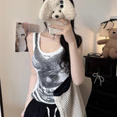 American Style Hot Girl Contrast Color Printed Camisole Women's Summer New Slim - fit Short Top - Zeprah