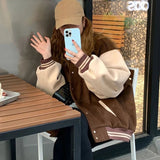 American Style Retro Baseball Suit Coat Women's Autumn and Winter New Academy Style Thin Loose Cardigan Jacket Top - Zeprah