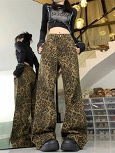 American Style Retro Leopard Print Jeans Women's Summer Trendy Niche Wide Leg Straight Pants Loose Dosing Casual Pants - Zeprah