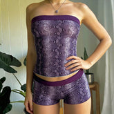 Animal Print Casual Two - Piece Women's Skinny Tube Top Shorts Set Stretchy Knit Sleeveless Eco - Friendly Loungewear - Zeprah