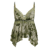 Asymmetric Lace - Up Camisole Sexy V - Neck A - Line Tank Top Floral Knitted Ribbons Hot Sale Women's Vest - Zeprah