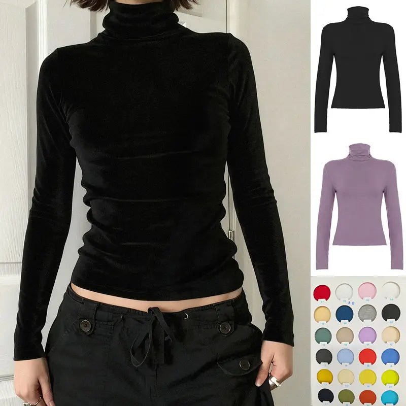 Autumn Casual Thermal Wear Turtleneck Top Women Slim Fit Stretch Knit Breathable Long Sleeve Base Layer - Zeprah