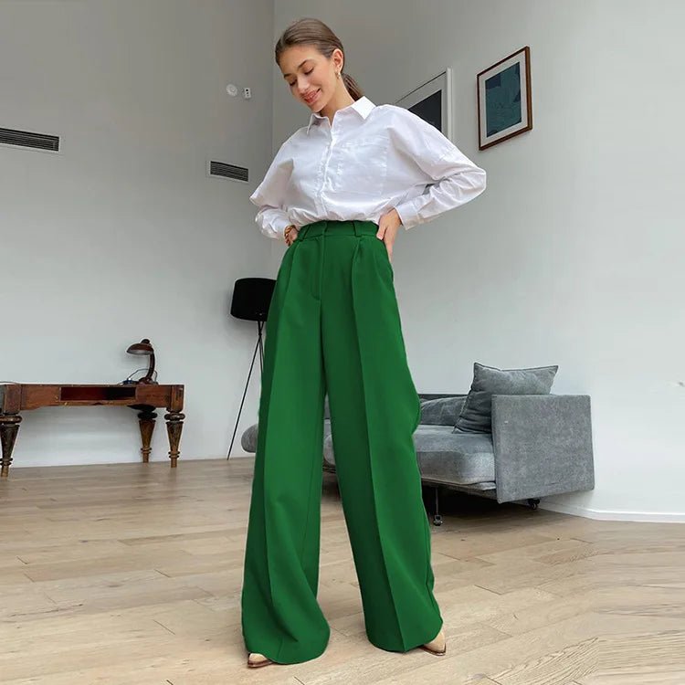 Autumn Casual Trousers for Women Loose Leg Office Lady Suit Pants with Elastic Waist Crocheted Leopard Pattern - Zeprah