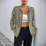 Autumn Commuting Dating Korean Style Lazy Hooded Striped Batwing Sleeve Women's Casual Jacket - Zeprah