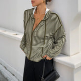 Autumn Commuting Dating Korean Style Lazy Hooded Striped Batwing Sleeve Women's Casual Jacket - Zeprah