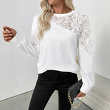 Autumn Cute Elegant Rose 3D Flower Decorated Long Sleeve Solid Color Loose Fit Sweatshirt - Zeprah