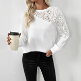 Autumn Cute Elegant Rose 3D Flower Decorated Long Sleeve Solid Color Loose Fit Sweatshirt - Zeprah