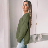 Autumn European American Hot Selling Thick Solid Color Minimalist Round Neck Knitted Long Sleeve Sweater Women - Zeprah