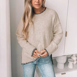 Autumn European American Hot Selling Thick Solid Color Minimalist Round Neck Knitted Long Sleeve Sweater Women - Zeprah